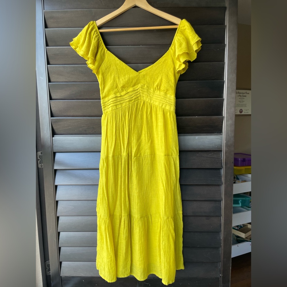 Trixxi Small Women’s Yellow Maxi Dress Boho Tiered Ruffles Back Zip lined